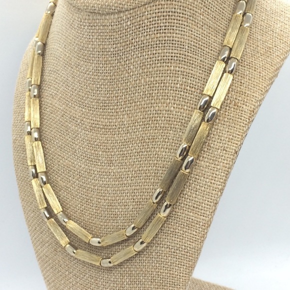 VINTAGE MID CENTURY MODERN MCM BRUSHED GOLD TONE DOUBLE STRAND NECKLACE - Picture 5 of 12